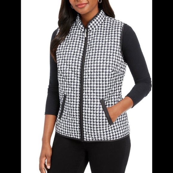 Karen Scott Jackets & Blazers - NWT-Packable Houndstooth Zip-Up Vest